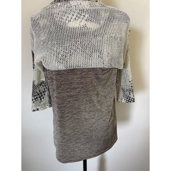 JOSEPH RIBKOFF Tunic Top Size 8 Mesh Overlay Stretchy Tank Roll Tab Sleeves - Picture 9 of 10